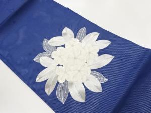 絽銀駒刺繍花葉模様名古屋帯